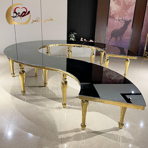 Đám Cưới Bữa Ăn Tối Vàng Kim Loại Khung Trắng MDF Top Serpentine Bảng Với Ghế - Product Image 6