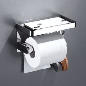 Porte-papier toilette mural en acier inoxydable avec étagère, support de rangement moderne pour salle de bain, design à plusieurs niveaux - Product Image 4
