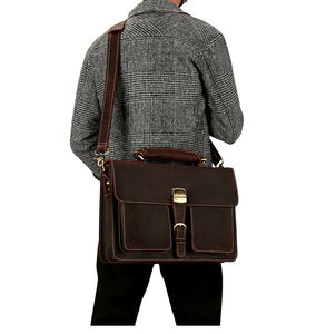 カスタムビジネスラップトップヴィンテージ牛革本革ショルダークロスボディメッセンジャーバッグクレイジーホースレザーブリーフケース男性用 - Product Image 2