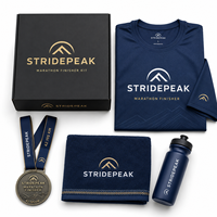 Ensemble cadeau pour les finishers du marathon avec logo personnalisé, médaille personnalisée, t-shirt de course, serviette, bouteille d'eau et boîte de présentation