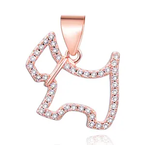 Brazilian Jewellery 925 Sterling Silver Pendants 3A Cubic Zirconia Rose Gold Plated Puppy Dog Pendant