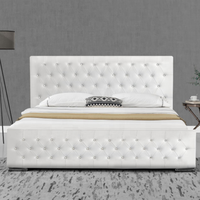 Willsoon Modernes Design Kingsize PU-Bett mit Kristallknopf-Design Kopfteil & Gaslift-Stauraum Bett für Zuhause Schlafzimmer