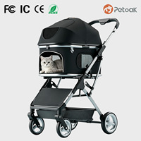Poussette pour animaux de compagnie PETAOK en alliage d'aluminium léger à 4 roues, écologique, pliable en une seule étape, design simple, compatible chiens et chats, transport en voiture