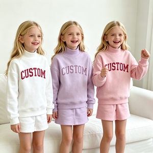 Personalized <strong>Mummy</strong> <strong>and</strong> <strong>Me</strong> Shorts Sweatshirt Set Mock Neck Blank French Terry Kids Girl Woman Sporting Set Fall Winter Clothes - Product Image 2