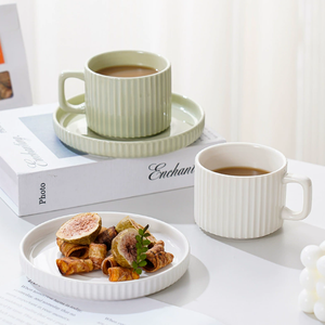 Professional Factory Customised Porcelain <b>Tea</b> <b>Cup</b> Saucer Nordic Vertical Pattern High Aesthetic Value <b>Turkish</b> Europe - Product Image 1