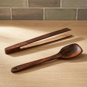 Ensemble d'ustensiles de cuisine en bois artisanal, cuillère de cuisine en bois naturel et pinces de cuisine en bambou, outils de cuisine écologiques pour servir - Product Image 2
