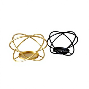 Support de bougie géométrique doré avec coupelle en verre pour bougie chauffe-plat, centre de table décoratif pour la maison, les mariages et les fêtes - Product Image 1