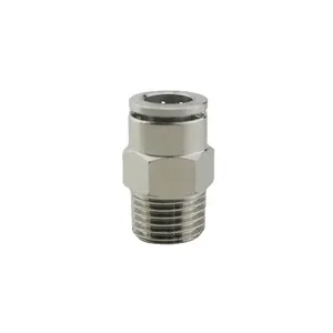 Male Threading Pneumatic Fittings Nickel Plated Brass 3/8'' BSPT To 10mm OD Tubing Push In Fitting