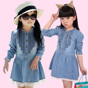 Vêtements pour enfants en gros, robe courte à manches longues en denim pour petites filles, provenant d'un fabricant chinois - Product Image 1