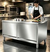 Table de préparation professionnelle en acier inoxydable, robuste, avec porte rabattable, poignée à rainure, surface polie, dimensions personnalisées