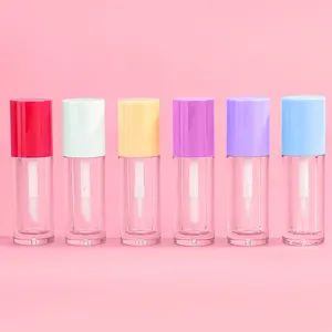 Tersedia sampel lucu ukuran 3ml tabung Lip Gloss bulat kustom untuk perjalanan wadah Perona cair transparan dengan kuas