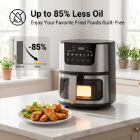 Friteuse à air électrique en acier inoxydable anti-traces de doigts 7L 1501-2000W avec panneau tactile numérique, fenêtre en verre et panier antiadhésif