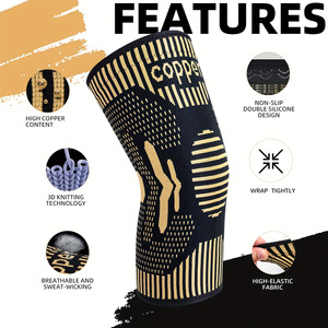ที่รัดเข่าคอปเปอร์ไอออน 3 มิติ ถักแบบระบายอากาศได้ดี สำหรับวิ่ง บาสเก็ตบอล เดินป่า ใช้ได้ทั้งชายและหญิง สีดำทอง 1 คู่ - Product Image 4