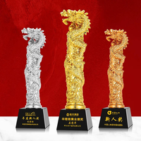 Trophée en résine créatif, souvenir, dragon, cristal, or, argent, plaque vierge, base en bois, coupe en cristal