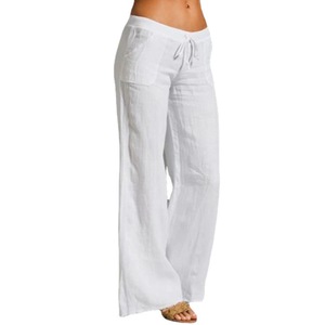 Enyami verano ver a través de protector solar transpirable vacaciones Simple algodón <span class=keywords><strong>Lino</strong></span> pantalones peso ligero cintura alta Casual mujeres Pantalones - Product Image 1