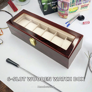 Boîte à montres de luxe en bois faite à la main à 6 emplacements, organisateur de bijoux avec personnalisation en relief, vente en gros en stock - Product Image 2
