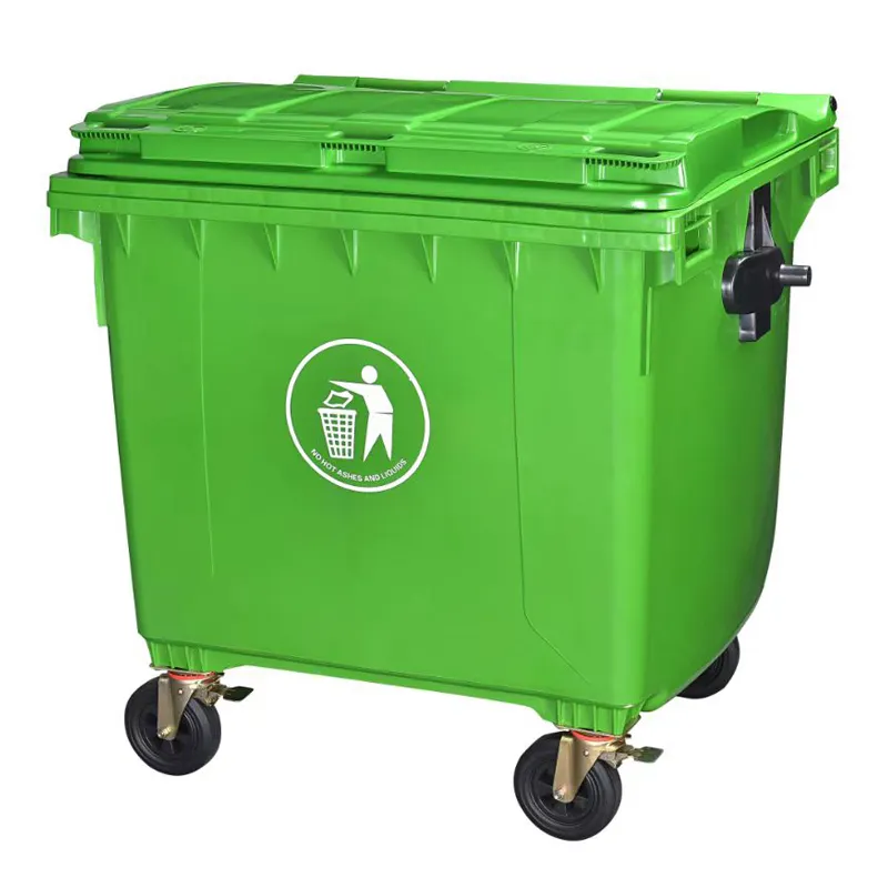 ¡Gran venta! Cubo de basura grande para exteriores de 1100L, Cubo de basura de plástico de pie Rectangular, ruedas, contenedores de basura reciclables