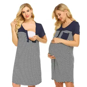 Factory custom Wholesale striped soft breathable bamboo pregnancy nursing clothes maternity clothing maternity clothes clothing