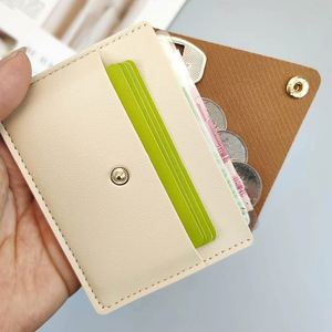 Solid Color PU Leather Unisex Fashion <b>Card</b> Holder Personalized Mini Coin Storage Case Button Closure Portable Travel <b>Card</b> <b>Wallet</b> - Product Image 3