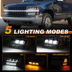 Conjunto de Faros Delanteros LED OVOVS con Luces de Circulación Diurna y Señales de Giro para Chevy Silverado, Suburban 1500/2500 Tahoe 1999-2006 - Product Image 2