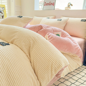 Set di <span class=keywords><strong>lenzuola</strong></span> da letto 4 pezzi <span class=keywords><strong>in</strong></span> stile semplice 4 pezzi Double face velluto peluche morbido e lavabile Set di <span class=keywords><strong>lenzuola</strong></span> di <span class=keywords><strong>flanella</strong></span> per l'inverno - Product Image 5