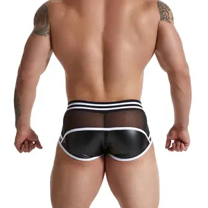 Erotic Sex Mens Back Zipper Open Short Underwear White Leather Briefs For Men Gay Toys PU Leather Sexy Underwear
