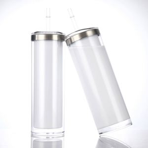 Vaso de 20oz para sublimación, de acero inoxidable y plástico, con diseño de globo de nieve y purpurina, recto, para refrescos, cerveza y café, sin aislamiento térmico - Product Image 3