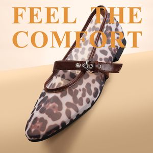 Bailarinas transpirables a la moda para mujer, <span class=keywords><strong>zapatos</strong></span> informales con estampado de animales Mary Jane para verano y primavera, bailarinas de malla - Product Image 5