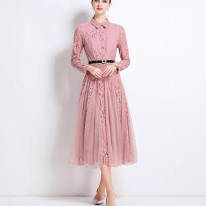 ชุดเดรสคลุมเข่าลูกไม้สไตล์วินเทจปักลายดอกไม้สไตล์ใหม่สำหรับผู้หญิงกระโปรงบานใหญ่เหนือเข่า - Product Image 4