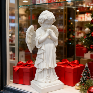 Estátua de Anjo Branco em Mármore Artificial, Estátua de Anjo Orando, Decoração Religiosa, Ornamento para Casa, Estátua Memorial - Product Image 1