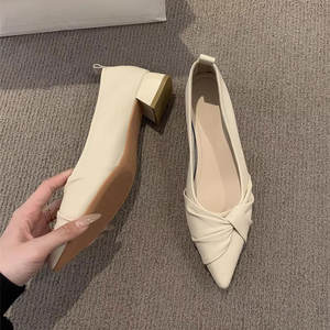 Women's pointed-toe <b>flats</b> versatile low-cut chunky heel shoes new spring/<b>summer</b> 2025 style - Product Image 1