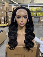 Perruque brésilienne en dentelle frontale 13*4, 50% cheveux humains, ondulée, douce, naturelle, mélange synthétique, vente en gros