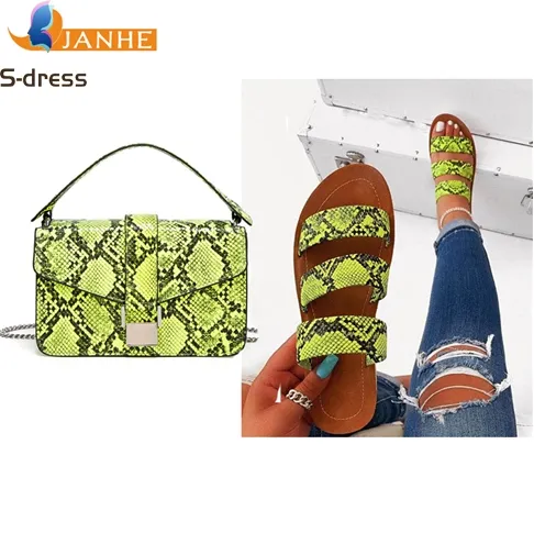 Free Shipping Alibaba Snake Skin Slipper Handbags Luxury Women Crossbody Bag Matching Shoe And Bag Set For Lady 2020