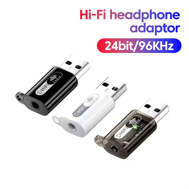 USB to 3.5mm Headphone Adapter for HiFi Audio 24bit/96KHz Universal for Computers and Mobile Phones Headset