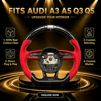 Volant en cuir véritable fibre de carbone avec surpiqûres rouges et éclairage LED, fond plat, pour Audi A3 A4 A5 Q3 Q5 2008-2022, directement de l'usine