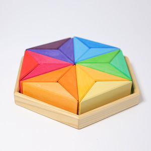 Jouets éducatifs pour enfants en bois massif, jouets d'éveil, blocs de construction en bois trapézoïdaux de couleur arc-en-ciel en chêne - Product Image 1