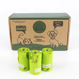 Venta al por mayor 100% bolsas biodegradables para perros para recoger caca paquete compostable de plástico bolsas para excrementos de perro