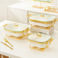 Hotel- und Restaurant-Buffetwärmer-Set mit Porzellan-Serviertablett und Glasdeckel für Hochzeiten und Partys