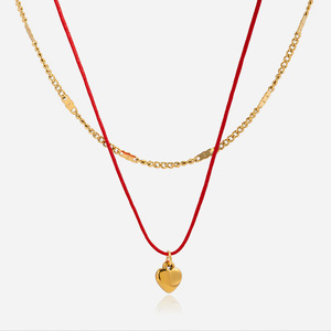 Collar de Doble Capa de Acero Inoxidable Chapado en Oro de 18K con Forma de Corazón, Cadena de Cuerda Roja, Joyería para Mujer, Regalo, Colgante, Collar de Moda - Product Image 1