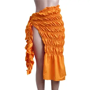 S813-women-Falda midi con volantes de color liso para mujer, ropa de verano, 2022