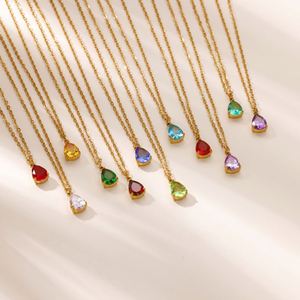 Hot Selling December <strong>Birthstone</strong> Jewelry Zircon Teardrop Necklace Exquisite Stainless Steel <strong>Jewellery</strong> TGXL11351 - Product Image 3