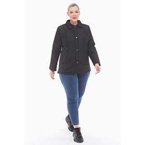 Veste matelassée noire à col polo pour femme, grande taille, décontractée, pour l'automne - Product Image 2