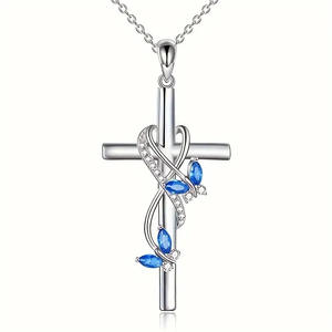 Collier pendentif croix à la mode avec strass en cristal bleu pour femmes, cadeau 2024 - Product Image 2