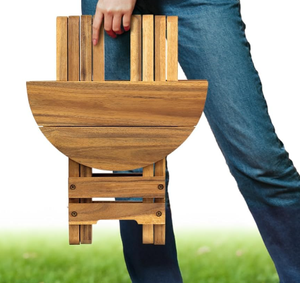 Small Outdoor Wooden <strong>Folding</strong> Edge <strong>Table</strong> <strong>Coffee</strong> <strong>Table</strong> Round Brown Retro Style Suitable for <strong>Out</strong> of Court Use - Product Image 5