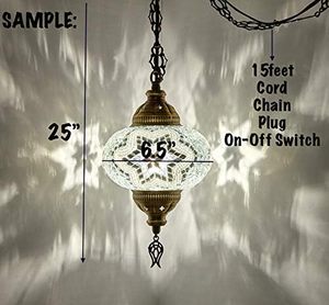 SIMIG, cadena de cordón de 15 pies, cristal verde hecho a mano, estilo Tiffany, colgante de mosaico marroquí enchufable, lámpara de techo <span class=keywords><strong>Swag</strong></span> - Product Image 3