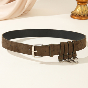 Nouvelle ceinture en suède avec anneaux multi-métalliques et fermoirs mousquetons, ceinture utilitaire streetwear personnalisée en faux suède marron clair pour jeans et robes - Product Image 2