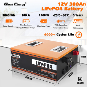 LiFePO4バッテリー12V300Ah 3.84kWhディープサイクル、より長いランタイム、内蔵100A BMS、6000サイクル、10年の寿命 - Product Image 2
