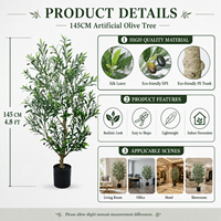 Arbre d'olivier artificiel hyper-réaliste 145 cm, emballage KD, direct usine, ignifuge, anti-UV, pour anniversaire et aménagement paysager