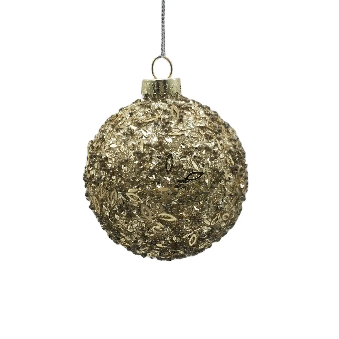 Factory Latest High Quality Christmas Glass Ball Ornament Sphere Bauble Covered With Glitters For Xmas Tree Hanging Decoration