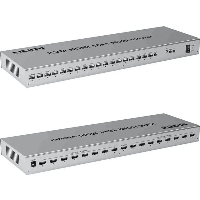 Xput 16 in 1 Out HDMI KVM Switch Multiviewer Seamless Switching Full HD 1080P Equipped with Button & IR Control Supports Mouse